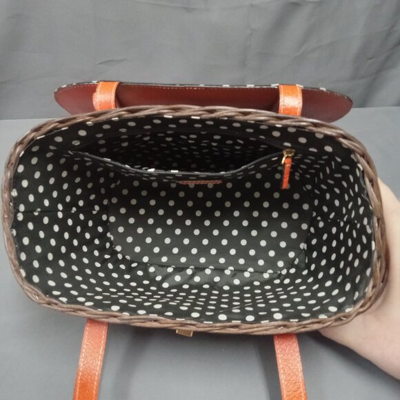 RARE! Vintage NEW WITH TAG! Dk Brown/Tomato KATE SPADE "HENLEY" Wicker Purse Bag - Picture 15 of 15